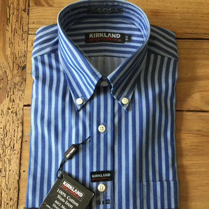 Mens NWT Kirkland Blue Striped Dress Shirt